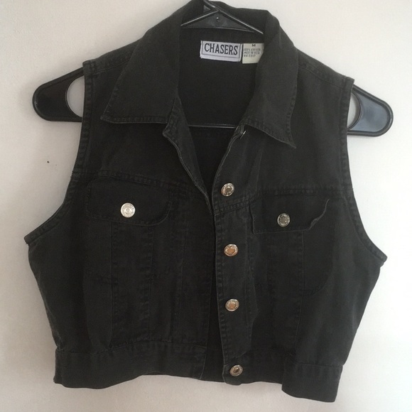 Vintage Tops - ⚡️Cropped black denim vest⚡️